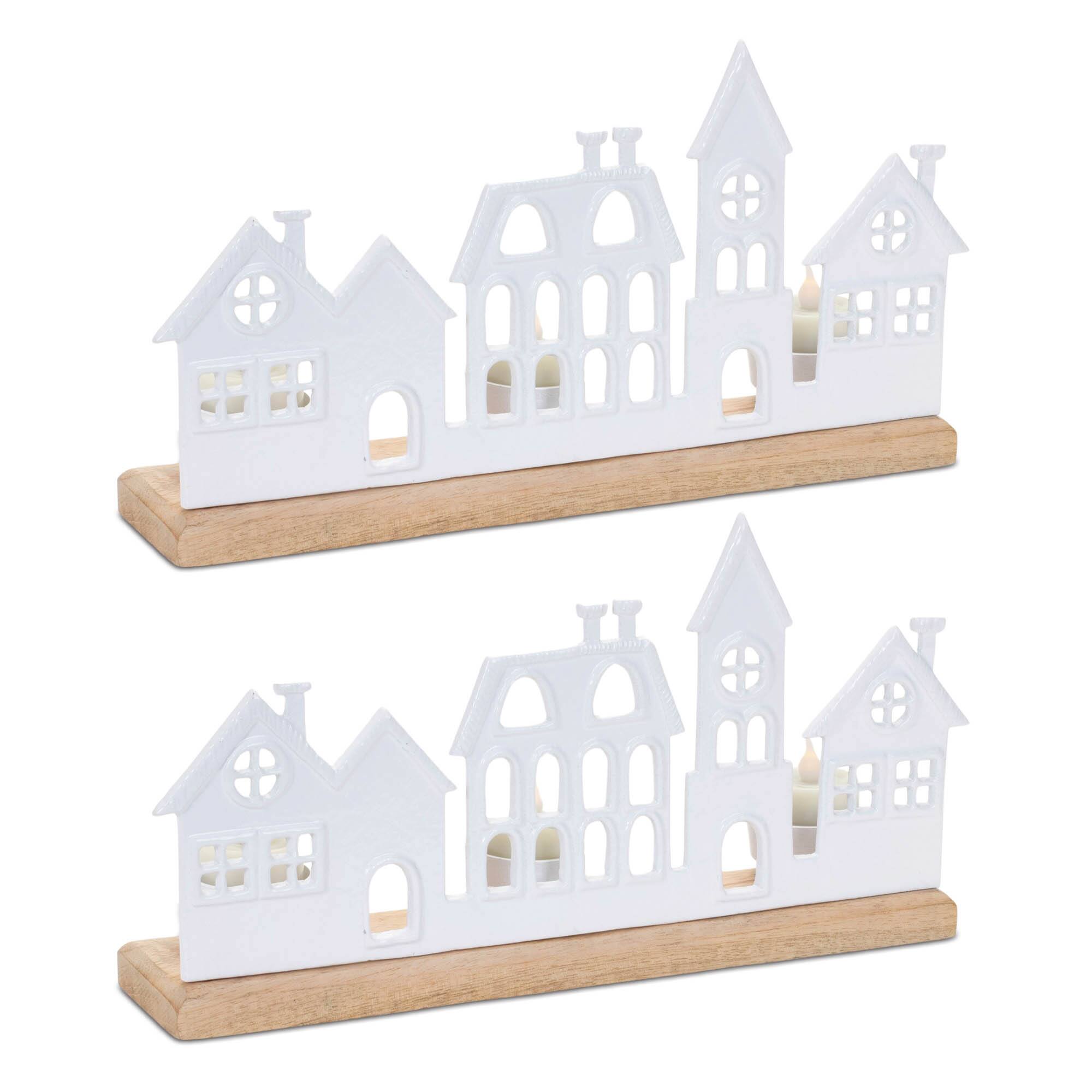 12" Metal Village Tealight Candle Holders, 2ct.